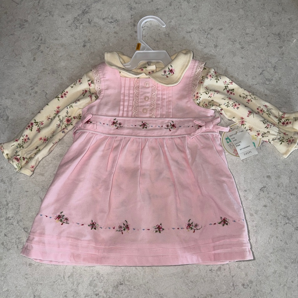 Floral Pink Baby Dress with Cream Top